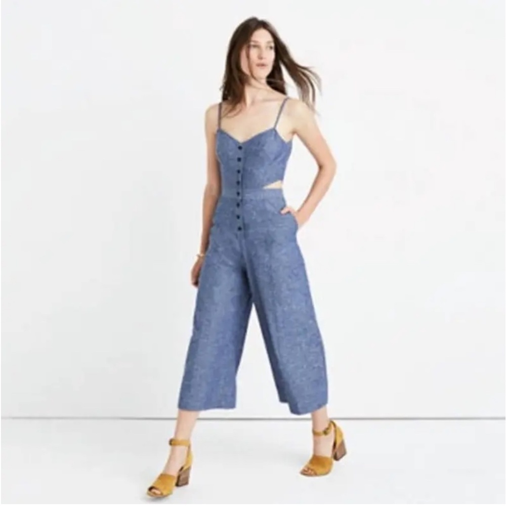 Madewell Chambray Wide Leg Cutout Jumpsuit